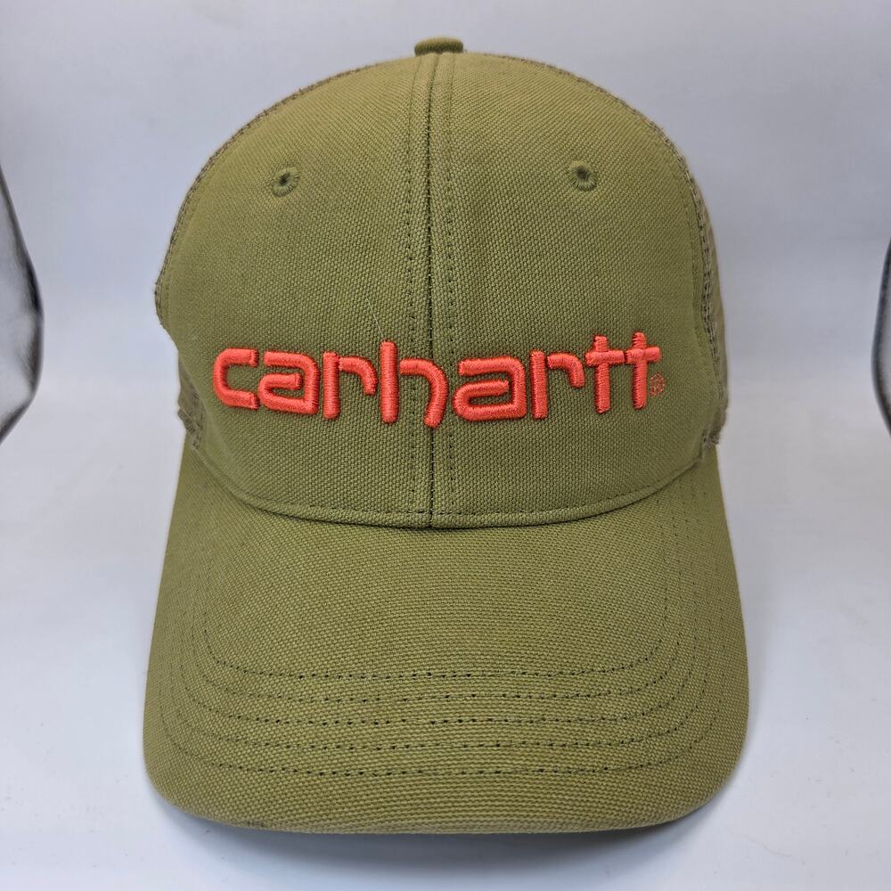 Carhartt Canvas Mesh Back Trucker Hat Olive Orange Snapback OSFA 2022